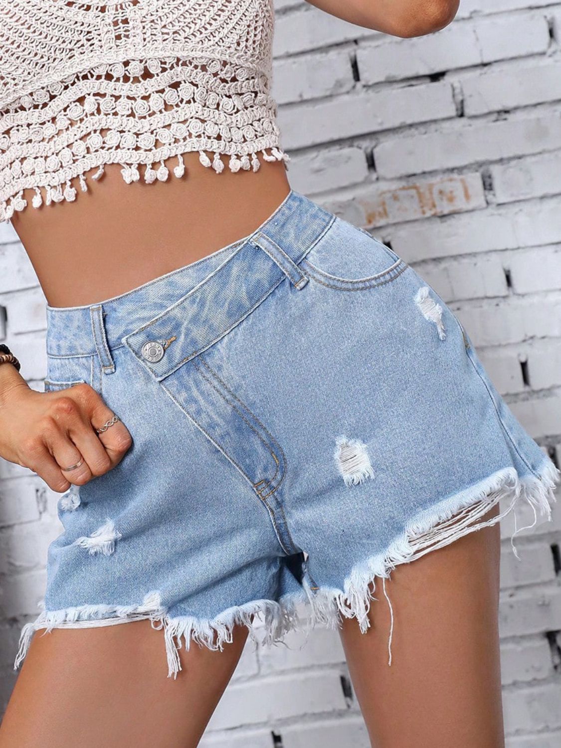 Distressed Raw Hem Denim Shorts