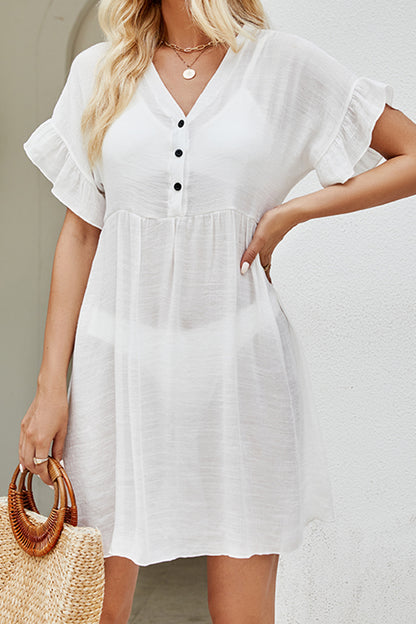 V-Neck Flounce Sleeve Cover-Up Dress