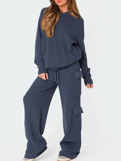 Long Sleeve Hooded Top and Pants Sweater Set