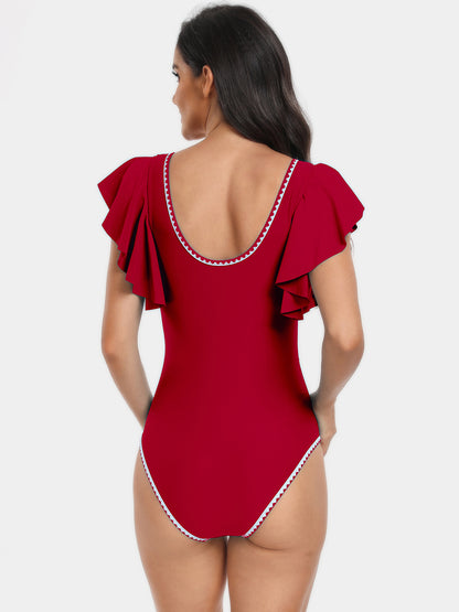 Plunge Cap Sleeve One-Piece Swimwear