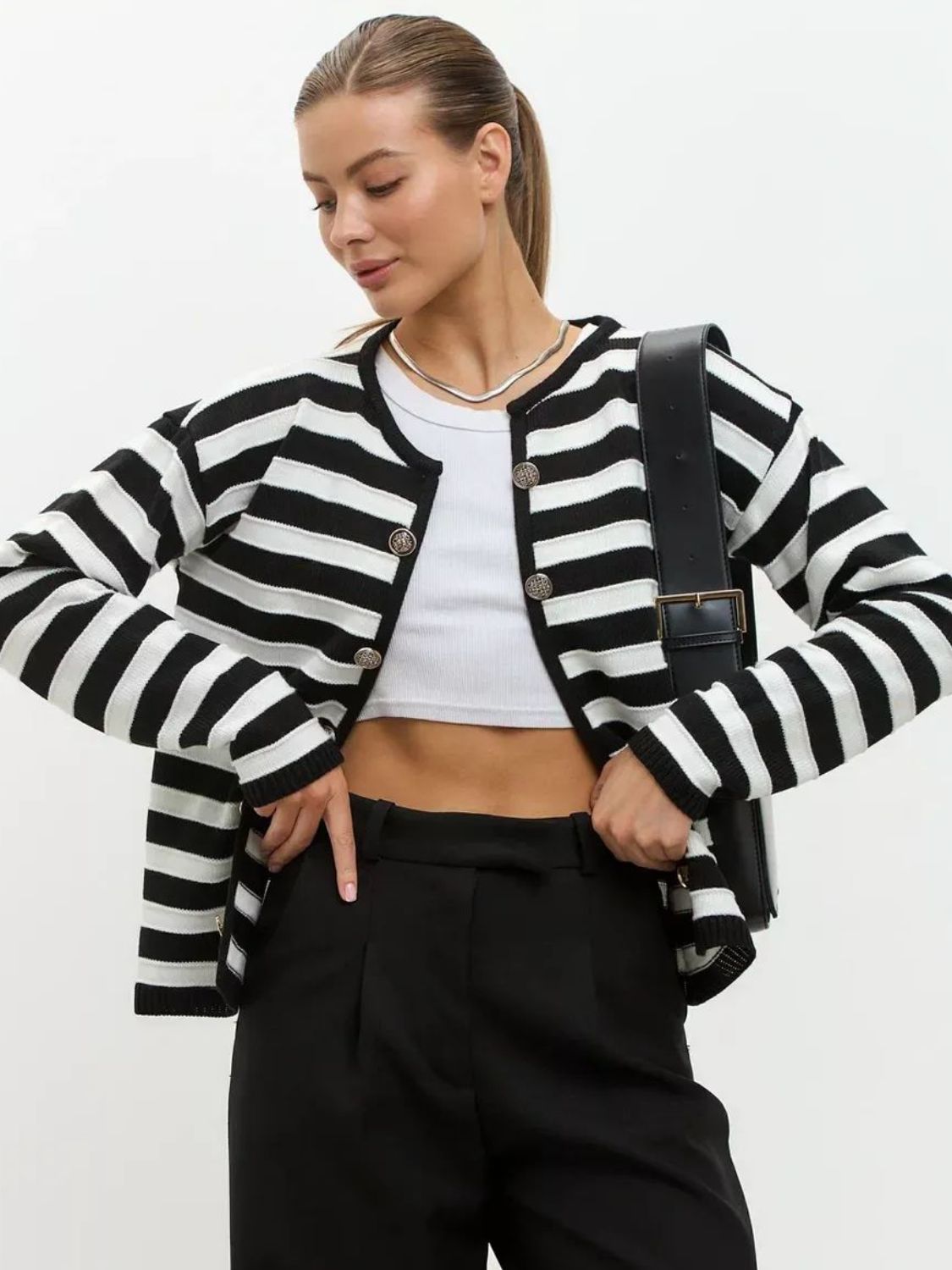 Striped Dropped Shoulder Long Sleeve Cardigan