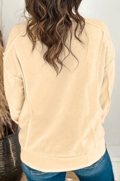 Exposed Seam Round Neck Long Sleeve Sweatshirt