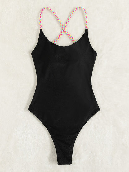 Tied Braided Strap Scoop Neck One-Piece Swimwear