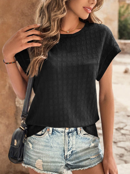 Textured Round Neck Short Sleeve Top