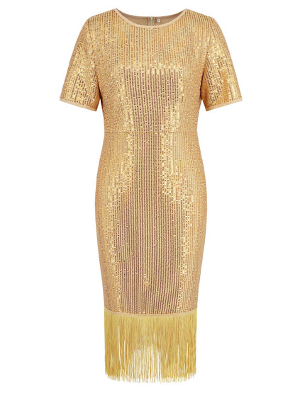 Tassel Sequin Short Sleeve Dress