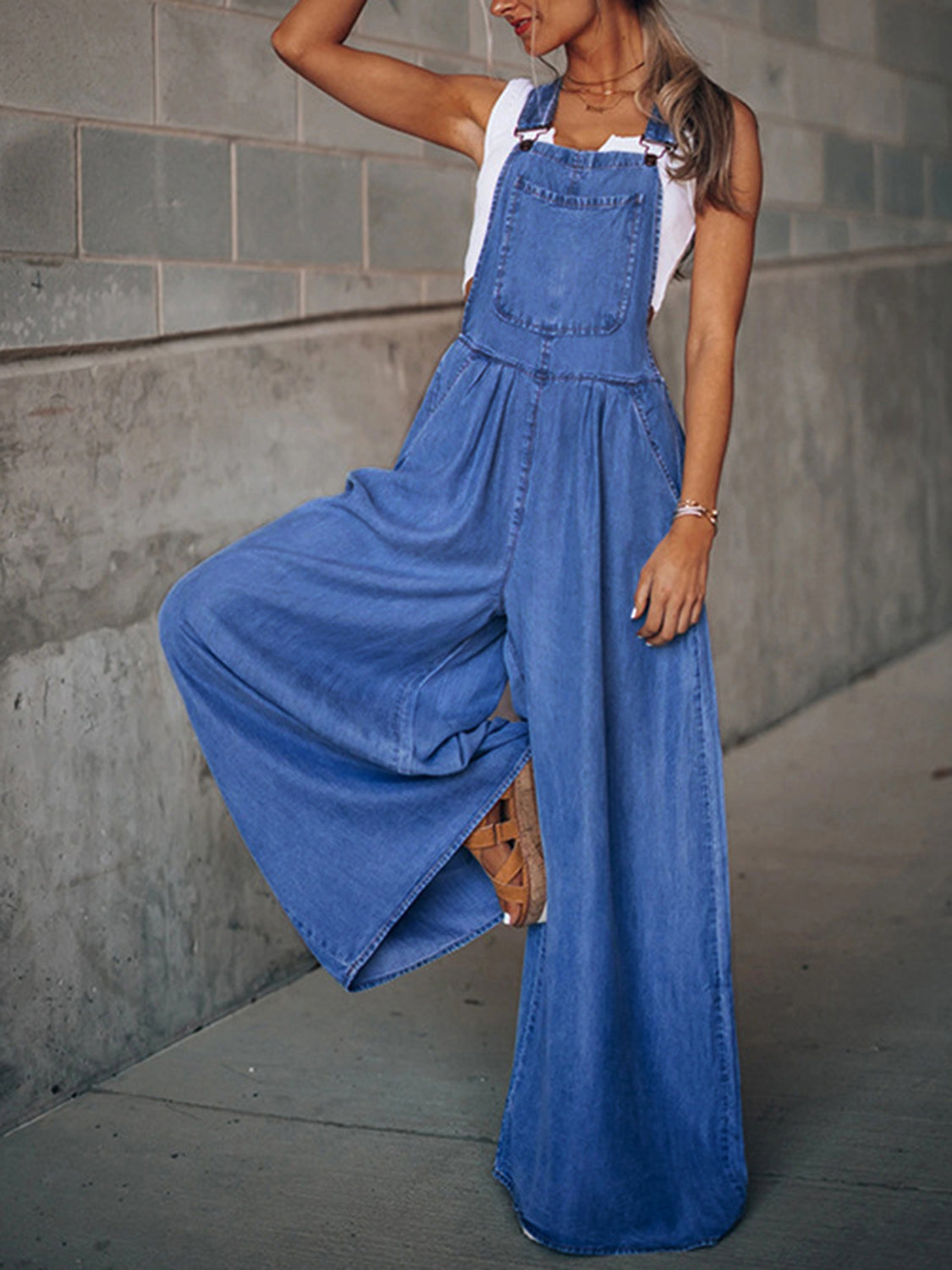 Wide Leg Denim Overalls