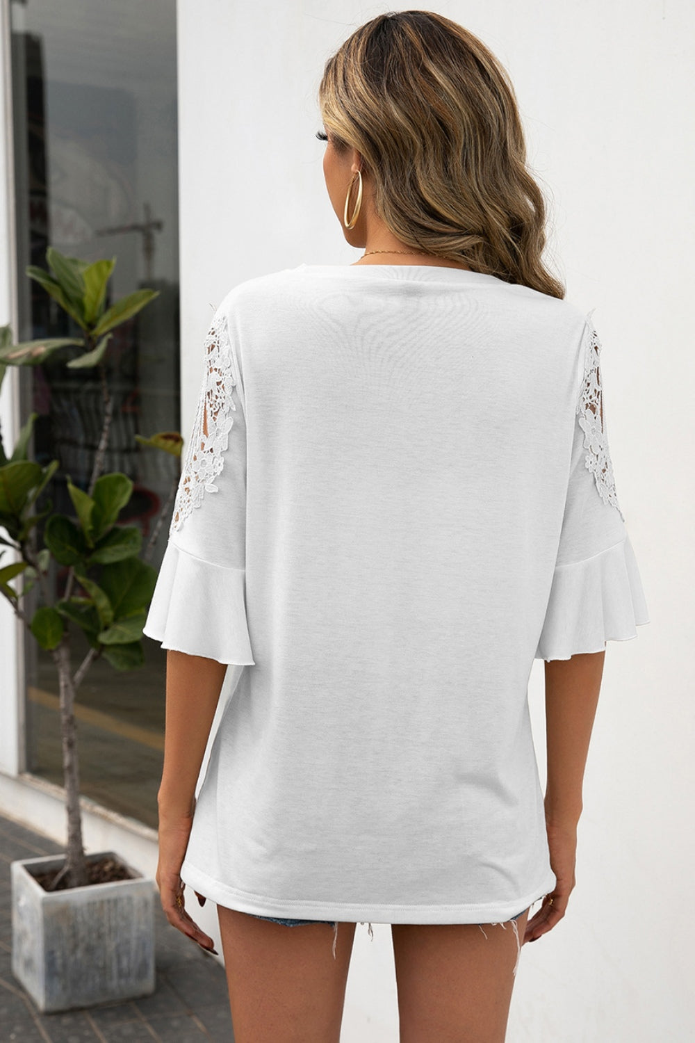 Ruffled Cutout Round Neck Half Sleeve T-Shirt