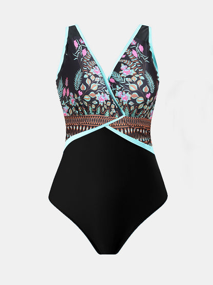 Printed Surplice Wide Strap One-Piece Swimwear