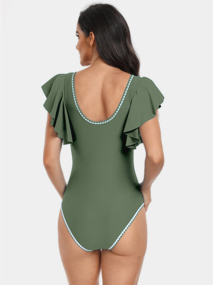 Plunge Cap Sleeve One-Piece Swimwear