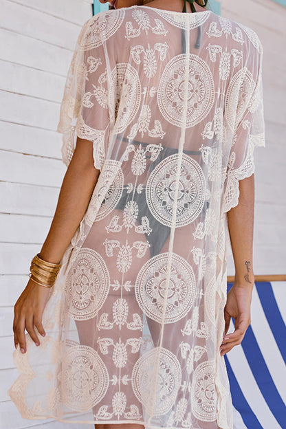 Lace-Up Sheer Cover Up